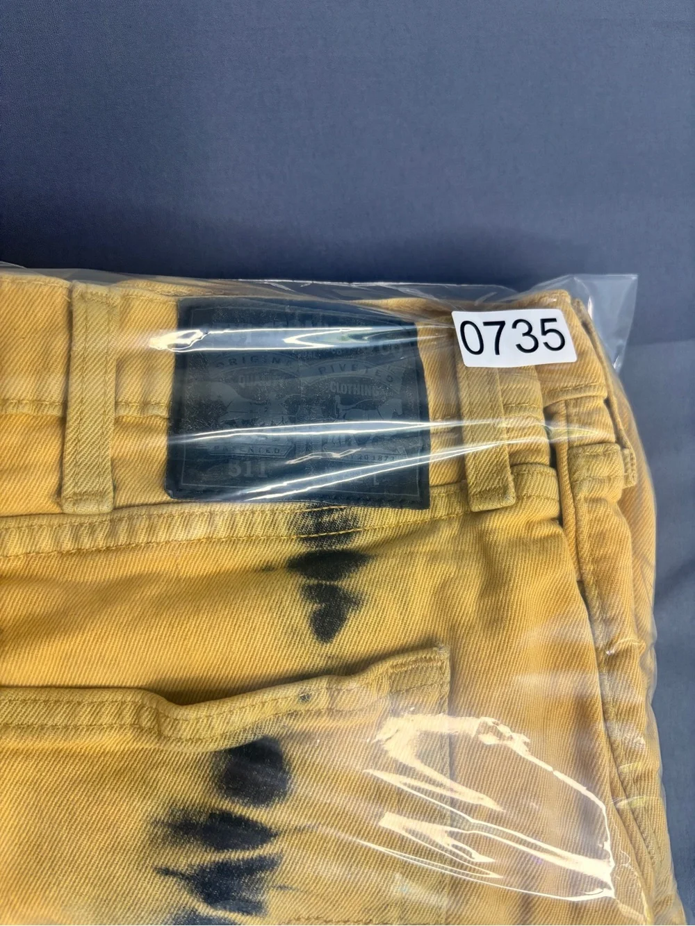 Levi's 511 Slim Fit Tie Dye Cutoff Denim Shorts Yellow Black Men's 42 Frayed